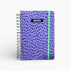 Caiet Spirală A5 cu Elastic – 100 File, Model Leopard Mov, Agendă Notițe