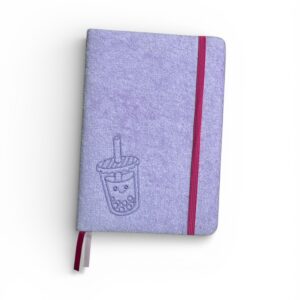 Agendă A5 cu Copertă Textilă și Elastic- Mov – 192 Pagini, Caiet Notițe Bubble Tea