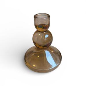 Suport Lumânare din Sticlă  – Sfeșnic Decorativ Culoare Chihlimbar, 11 cm