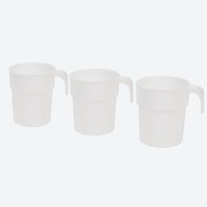Set 3 Căni Reutilizabile din Plastic cu Mâner – Rezistente la Temperatură, Alb