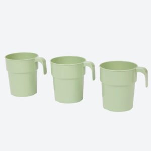 Set 3 Căni Reutilizabile din Plastic cu Mâner PLAST1 – Verde, Rezistente la Temperatură
