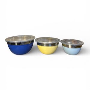 Set 3 Boluri din Oțel Inoxidabil cu Capac – 0.4 / 0.65 / 1 L, 12–16 cm, Depozitare și Servire