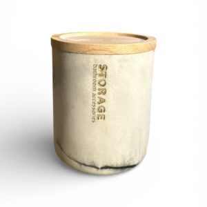 Recipient Depozitare Baie cu Capac din Lemn – Design Marmură, Organizator Cosmetic, Stil Modern