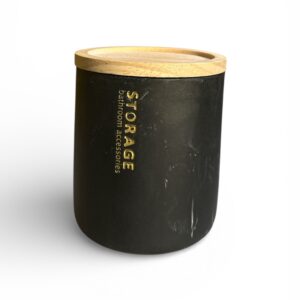 Recipient Depozitare Baie Negru cu Capac din Lemn – Organizator Cosmetic Elegant, Design Modern
