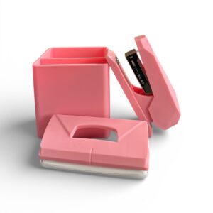 Organizator Birou Dayes Roz cu Capsator și Perforator – Set Papetărie cu Suport pentru Instrumente