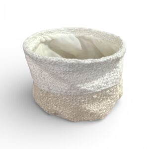 Coș Textil Decorativ Bouclé Konimpex – Ø16 × 9 cm, Poliester, Crem cu Bej