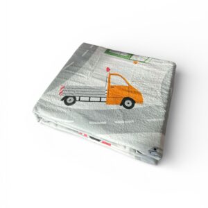 Set Lenjerie Pat Copii din Flanel – 140x200 cm + Față Pernă, 100% Bumbac, Model Camion