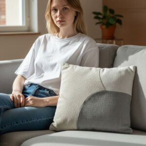 Husă Pernă Decorativă Cushio Cover 45x45 cm – Model Elegant Gri & Crem, Poliester, Design Modern
