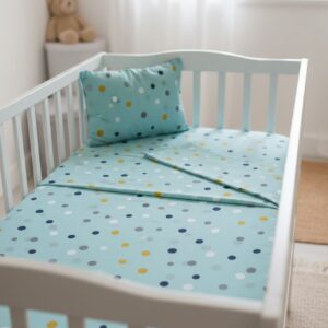 Set Lenjerie Pătuț Copii 3 Piese – 100x135 cm, Model Buline Colorate, Poliester, Pentru Bebeluși