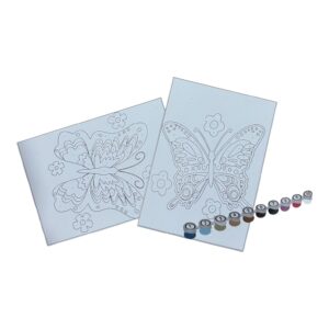 Set Pictură pe Numere 2x A4 – Fluturi Colorați, 10 Culori, Kit Creativ pentru Copii și Adulți