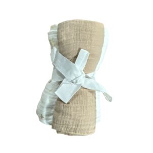Set 3 Scutece Muselină Bumbac 60x60 cm pentru Bebeluși – Pânză Hidrofilă Moale, Model Bej & Alb