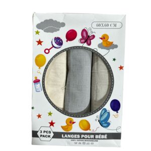 Set 3 Scutece Textile pentru Bebeluși 60x60 cm – Bumbac 100% Muselină, Material Moale și Absorbant