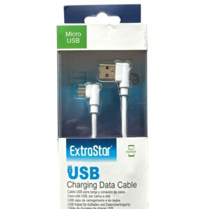 Cablu Încărcare și Date Micro USB ExtraStar – 2m, Încărcare Rapidă 2.4A, Conector 90°, Alb
