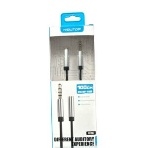 Cablu Prelungitor Audio Jack 3.5 mm Newtop AUX02 – 1m, Tată-Mamă, Conectori Metalici, Placare Aur