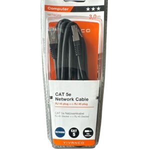 Cablu Rețea Internet CAT 5e Vivanco – 3m, RJ45-RJ45, Ecranat, Pentru Router și PC