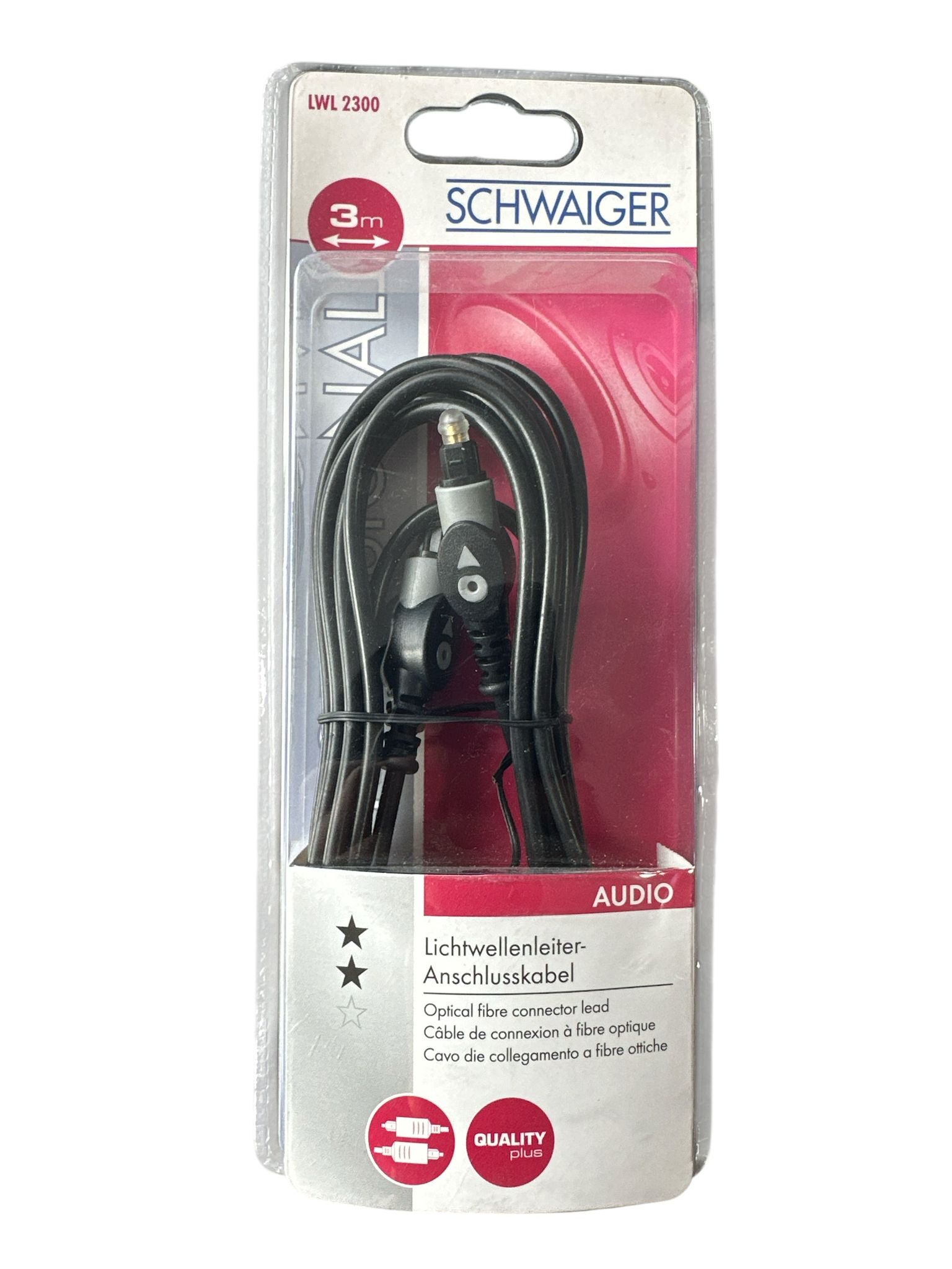 Cablu Audio Optic Digital Schwaiger LWL2300 – 3m, Toslink, Pentru TV și Sistem Audio