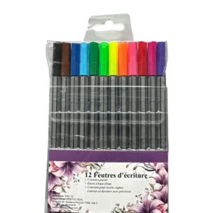 Set 12 Markere Subțiri pentru Scris și Desen – Culori Vii, Vârf Fin, Cerneală pe Bază de Apă
