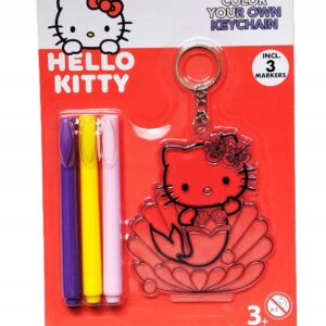 Set Creativ Breloc Hello Kitty de Colorat – Cu 3 Markere, Model Sirenă, Pentru Copii 3+