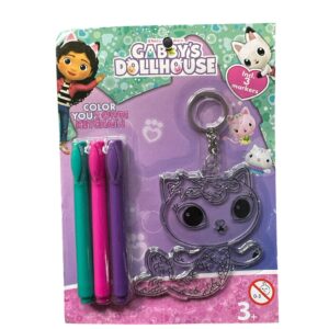 Set Creativ Breloc Gabby's Dollhouse de Colorat – Cu 3 Markere, Model Sirenă Pisică, Pentru Copii 3+