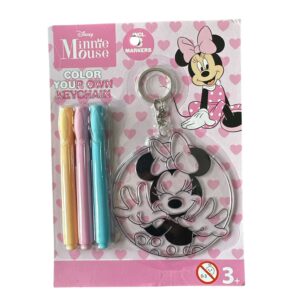 Set Creativ Breloc Minnie Mouse de Colorat – Cu 3 Markere, Model Rotund, Pentru Copii 3+