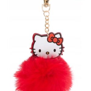 Breloc Plus Hello Kitty – Cu Pompon Pufos Roșu, Accesoriu Chei Copii, Design Cute