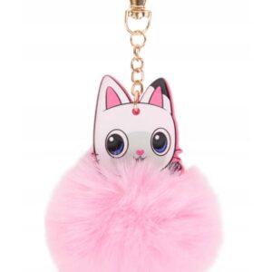 Breloc Gabby’s Dollhouse cu Pompon Pufos Roz – Accesoriu Chei Copii