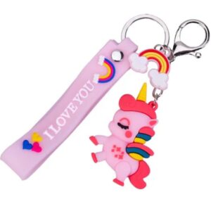 Breloc pentru Chei sau Geantă – Unicorn Roz cu Curea „I Love You”, Accesoriu Decorativ Multicolor