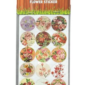 Set Stickere Decorative Flori – 15 Autocolante Rotunde, Stil Vintage pentru Decor și Hobby Creativ