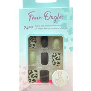 Unghii False Autoadezive 24 Bucăți – Model Animal Print, Set cu Adeziv, Pilă și Bețișor