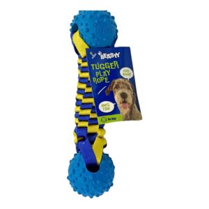 Jucărie pentru Câini Beasty Tugger – Frânghie cu Minge din Cauciuc, Rezistentă, pentru Joacă și Dentiție