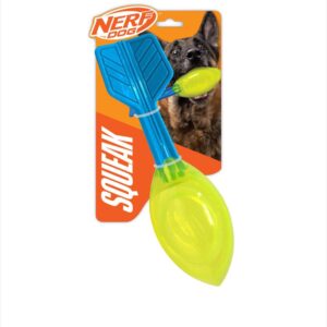 Jucărie pentru Câini Nerf Dog Squeak – Minge cu Lansator, Cu Sunet, pentru Joacă Activă