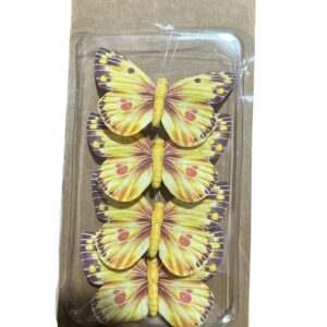 Set 4 Fluturi Decorativi 3D cu Clips, Galben, pentru Decor Interior, Evenimente sau Aranjamente