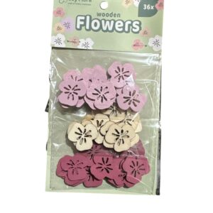 Set 36 Flori Decorative din Lemn Hobby Flora Roz – Elemente Craft pentru Decorațiuni Handmade
