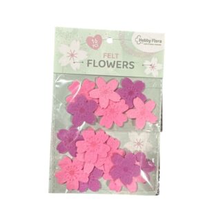 Set 16 Flori Decorative din Fetru Hobby Flora Roz și Mov – Accesorii pentru Craft și Decorațiuni