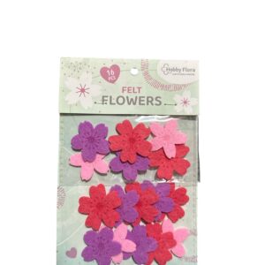 Set 16 Flori Decorative din Fetru Hobby Flora Roz, Mov și Roșu – Accesorii Craft pentru Decorațiuni