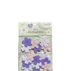 Set 16 Flori Decorative din Fetru Hobby Flora Mov, Lila și Alb – Accesorii Craft pentru Decorațiuni