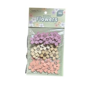 Set 36 Flori Decorative din Lemn Hobby Flora Mov, Natur și Piersică – Elemente Craft pentru Decorațiuni