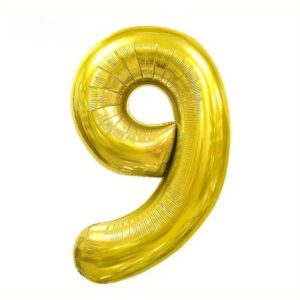 Balon Cifră 9 Toylino – 1 m, Auriu Metalizat, Compatibil Heliu, Decor Petrecere