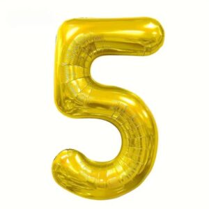 Balon Cifră 5 Toylino – 1 m, Auriu Metalizat, Compatibil Heliu, Decor Petrecere
