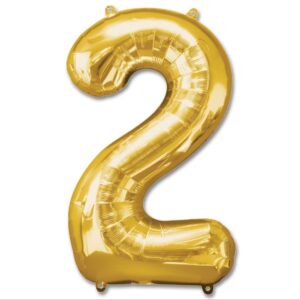 Balon Cifră 2 Toylino – 1 m, Auriu Metalizat, Compatibil Heliu, Decor Petrecere