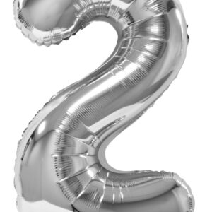 Balon Cifră 2 Toylino – 1 m, Argintiu Metalizat, Compatibil Heliu, Decor Petrecere