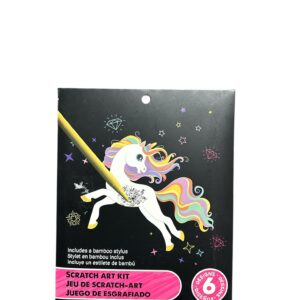 Set Creativ Răzuire Unicorn Amazcolor – 6 Planșe, Stilou Bambus Inclus, Desene Colorate