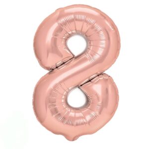 Balon Cifră 8 Roz Auriu Toylino – 85 cm, Aluminiu, Aer sau Heliu, Pai Inclus