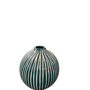 Vază Decorativă Verde cu Dungi Cozy Creations – Ceramică, Design Texturat Modern