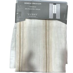 Perdea Rideau Poly-Lin 140x260 cm, Poliester și In, Alb cu Dungi Bej, Model Elegant