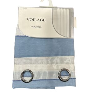 Perdea Voilage 140x240 cm, Alb cu Albastru, Poliester 100%, cu Inele Metalice, Model Modern