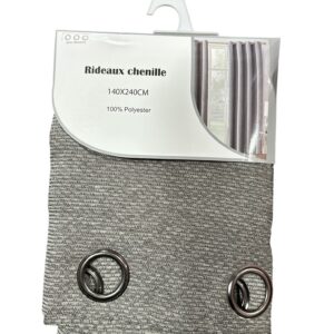 Draperie Chenille 140x240 cm, Gri, Poliester 100%, cu Inele Metalice, Model Texturat Premium
