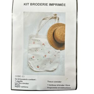 Kit Broderie Imprimată pentru Geantă Textilă – Model Floral, Set Complet cu Tambur 18 cm