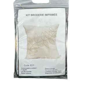 Kit Broderie Imprimată pentru Pernă Decorativă – Model Frunze, cu Fermoar și Tambur 18 cm