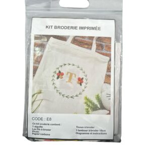 Kit Broderie Imprimată pentru Geantă Textilă – Model Inițială „T”, Set Complet cu Tambur 18 cm